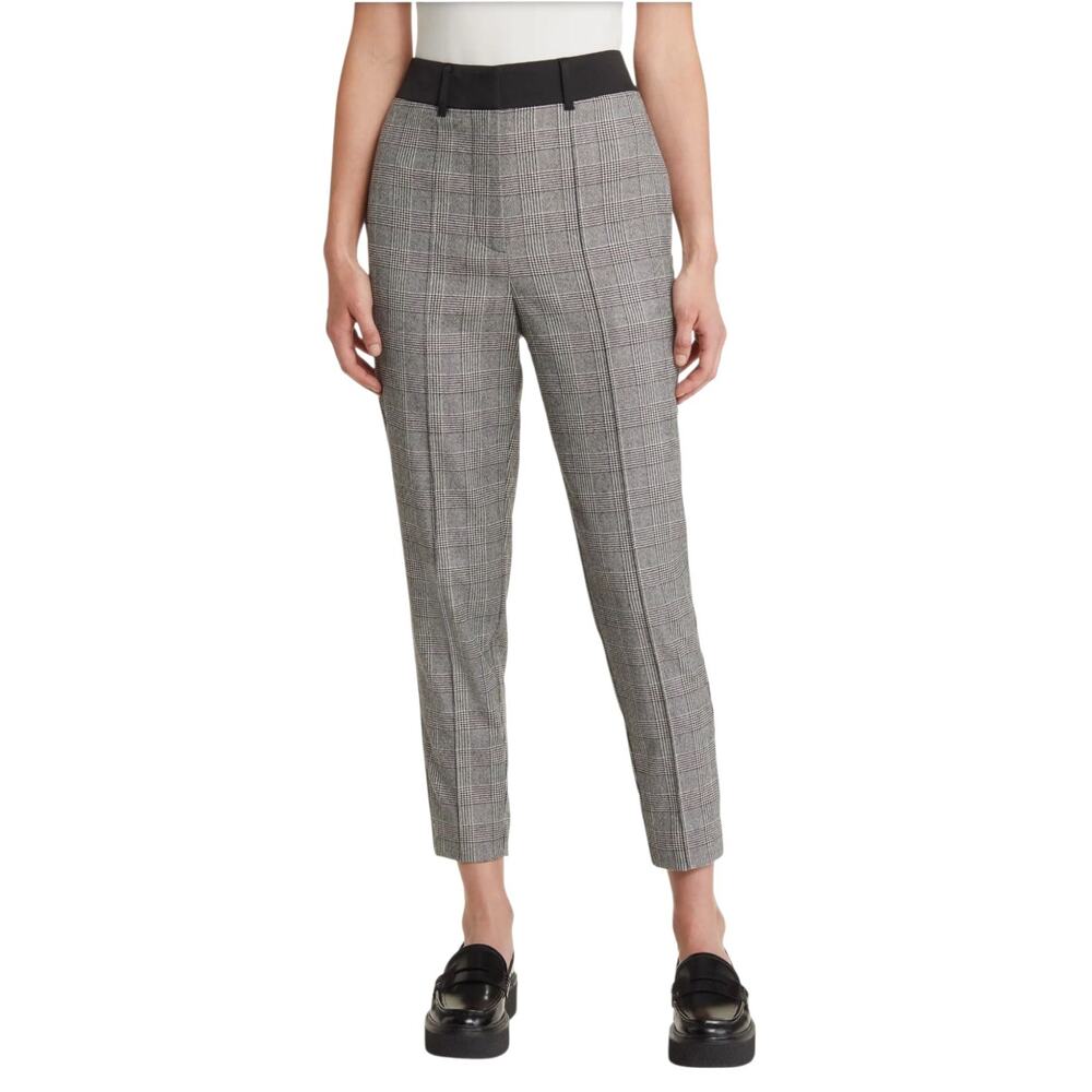 Allsaints Pants Women 2 Bea Check Wool Blend Black Grey Straight Leg Crop Preppy